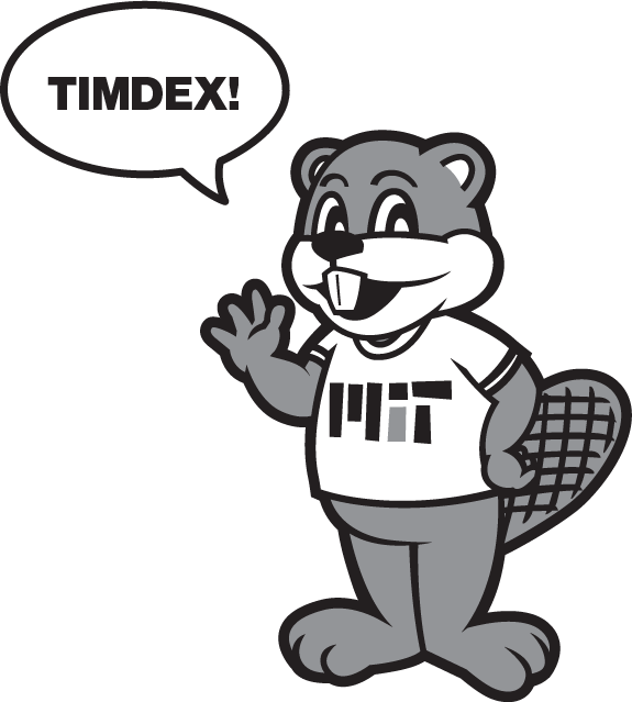 TIMDEX mascot: a variant of the MIT mascot with the words TIMDEX in a speech bubble!
